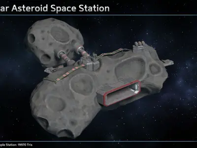 Scifi Modular Asteroid Space Station Low-poly 3D model