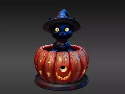 Witch s Cat Lantern 3D Print Model Magical Halloween Pumpkin 3D print model