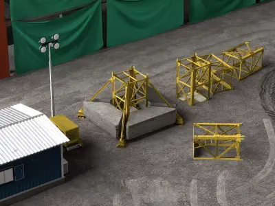  construction site with buildings and construction vehicles Low-poly 3D model