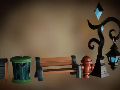 Stylized street scene essentials pack 3D model