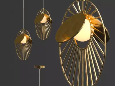 MAGDALENA three gold pendant lights hanging 3D model