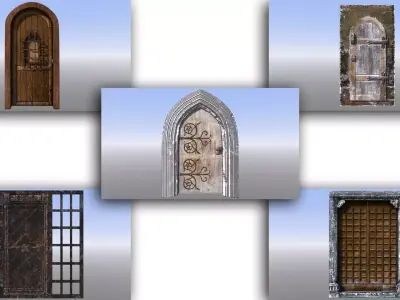 Medieval Dungeon Door Five Pack Low-poly 3D model