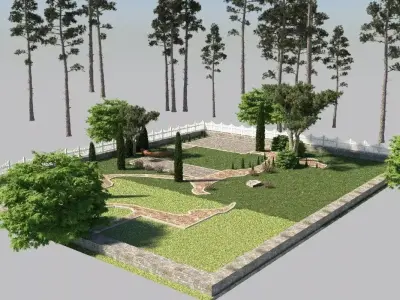 3d exterior yard scene for c4d - just put a house 3D model