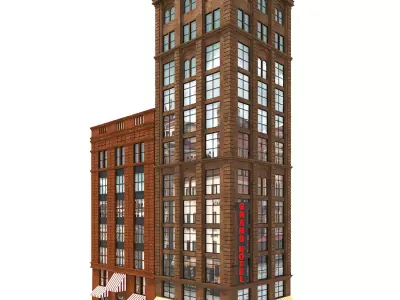 hotelbuilding brick building with windows and balconies 3D model
