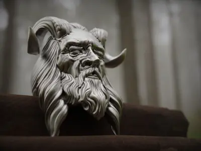 Realistic jewelry Ring Old man with Horns 3D print model