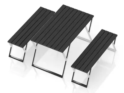Black Table and Benches 3D model