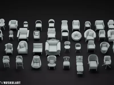 40 Different Chair and Armchair Diorama Collection Pack-Bundle 3D print model