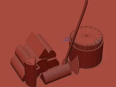 Axe Billet Wooden Log Low-Poly Game Ready Model Low-poly 3D model
