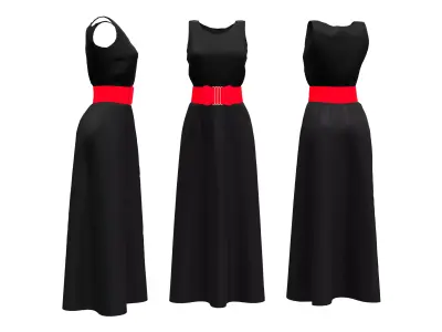 Sleeveless Round Neck Long Skirt Shift Dress With Corset Belt Low-poly 3D model