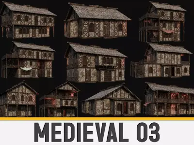 MEDIEVAL 03 with INTERIORS 4K TEXTURES Low-poly 3D model