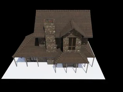House old stone with roof Low-poly 3D model