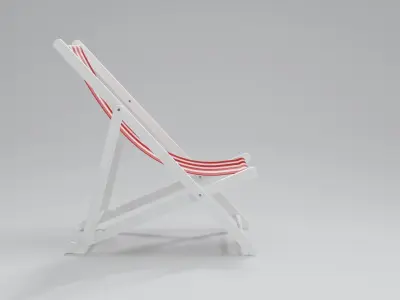 Wooden Folding Beach Chair with Red and White Striped Seat 3D model