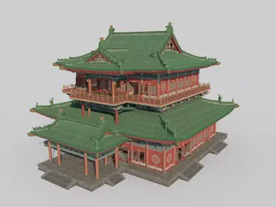 Ancient Asian Architecture Glazed Palace 3D model