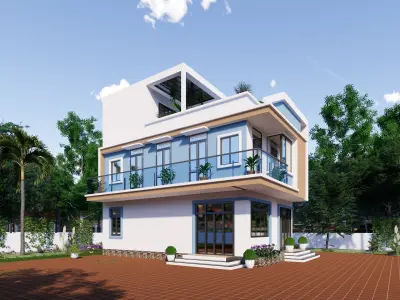 building modern house with two stories 3D model