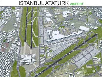 Istanbul Ataturk Airport 10km Low-poly 3D model