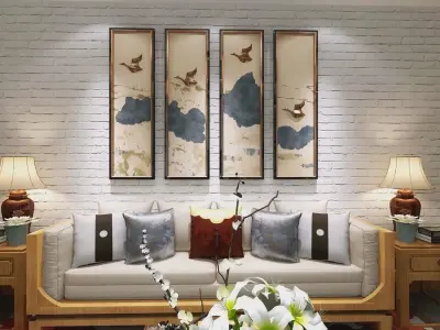 living room with dining room 3D model02 3D model