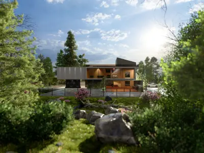 Modern new villa  Low-poly 3D model