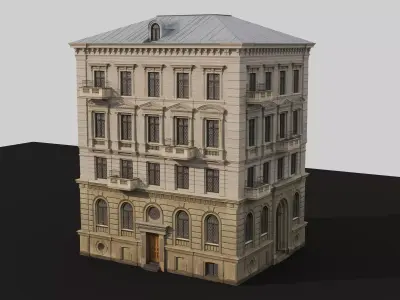 Classic building low poly 3d model Low-poly 3D model