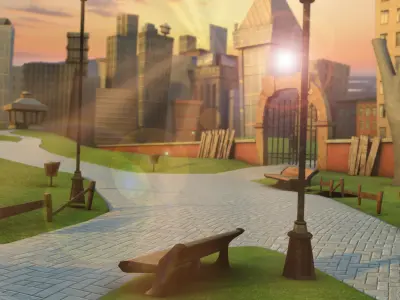 Cartoon city country city scene 3D model