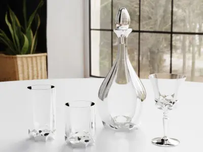 Glass Set of glasses and decanter on table 3D model