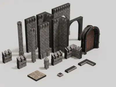 D Kit 00 Demon Castle Architecture Kit - Court Kit Low-poly 3D model