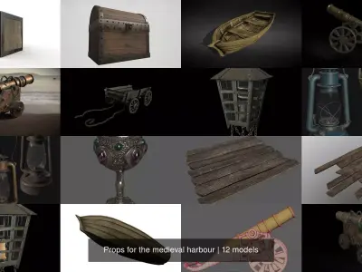 Props for the medieval harbour 3D Model Pack