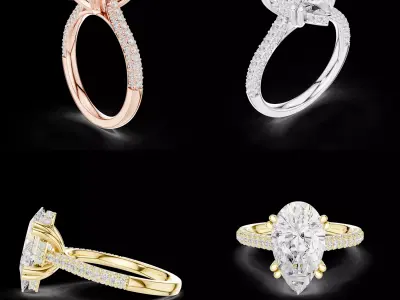 Pear Shape Diamond Engagement Ring 3D Model 3D print model