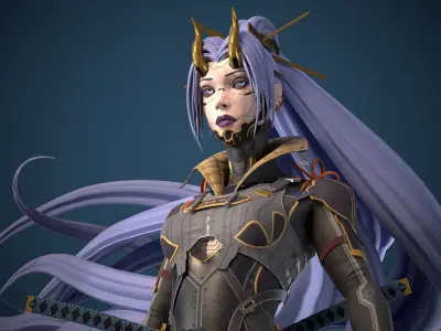 Cyberninja female character Low-poly 3D model