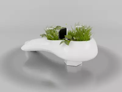 Solarpunk Organic Bio-Seating Integrated Couch Planter Low-poly 3D model