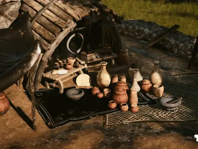 Crystals and Crafting Environment Low-poly 3D model