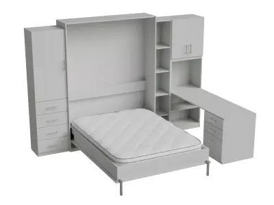 White Cabinet Light White Wood Wall Bed Opened Low-poly 3D model