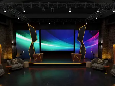 TV Studio Virtual Set Modern Broadcast and Talk Show Stage Low-poly 3D model