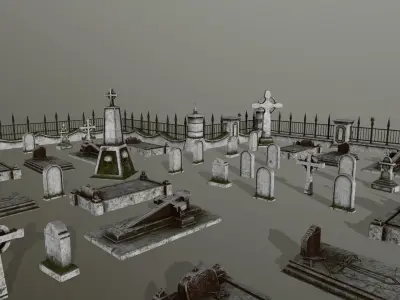 tombstone set two tombstones Low-poly 3D model