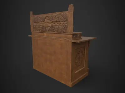 Altar wooden table with carvings Low-poly 3D model