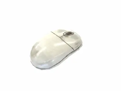 White retro vintage old rollder ball pc mouse da1 Low-poly 3D model