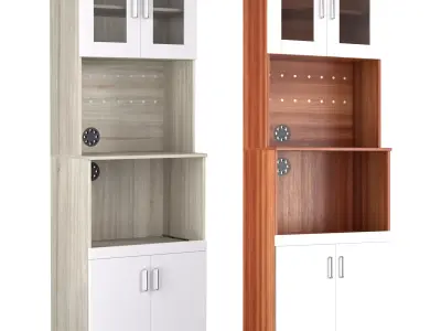 Modern Wooden Storage Cabinet with Glass Doors Low-poly 3D model