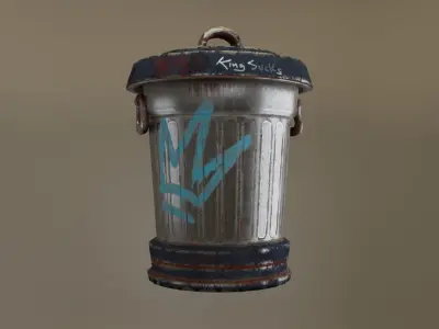 Metal Trash Can Cool stylized Bags Low-poly 3D model Low-poly 3D model