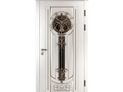 Entrance door Artdeko with wrought iron grille 3D model