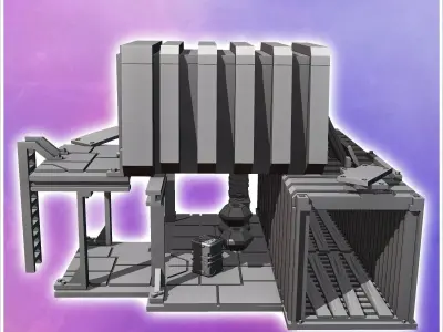 Two-story container shelter with large awning and access ladder  3D print model