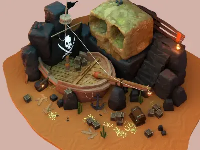 Lost pirate treasure diorama blender render  3D model