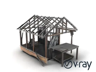 Burned House Ruins Architectural model pack Low-poly 3D model