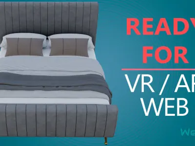 Bed with Upholstery Low-poly 3D model