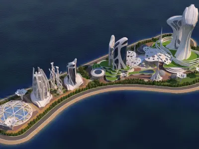 3 Full Scenes - Future City Island - Bundle 3D Model Pack