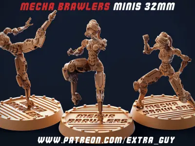 Mecha Brawlers 32mm 3D Printable 15 assets Unsupported 3D print model