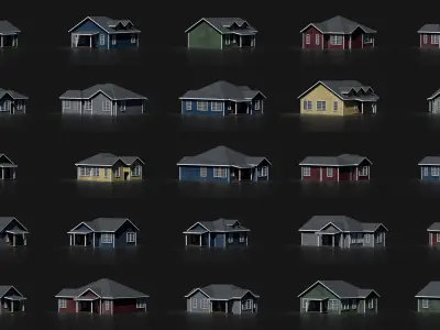 50 AMERICAN HOUSES PACK 4K Textures Model Collection Low-poly 3D model