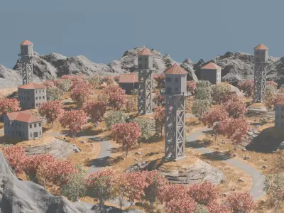 Water Tower Landscape Environment 3D model