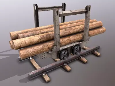 Rail wagon and wood logs Low-poly 3D model