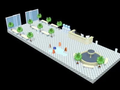Low-poly isometric Lobby of a shopping mall Low-poly 3D model