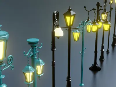 10 classic street light poles game assets Low-poly 3D model