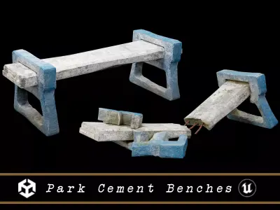 Park Cement Benches Low-poly 3D model